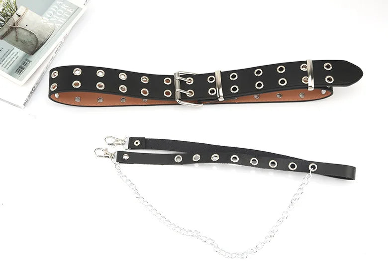 Harajuku Dark Girl Punk Gothic Style Double-breasted Buttonhole Single-breasted Buttonhole Belt Decoration Jk Waist Chain Strap