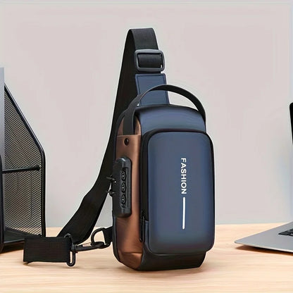 Men's Sporty Chest Bag Motorcycle Phone Pack with Password Lock, Zipper Closure Crossbody Sling Bag for Daily Commute Outdoor