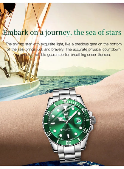 OLEVS Men's Watch Luxury Top Brand One-Way Rotating Outer Ring Design Quartz Watch for Men Auto Date Waterproof Wrist Watches
