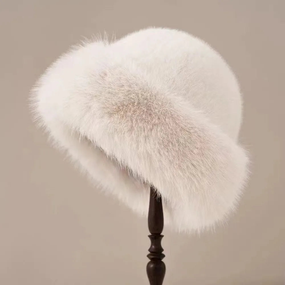 Women's Fluffy Fur Bucket Hat Plush Winter Fisherman Cap Warm Thick Hat for Snowy Days Christmas Gifts