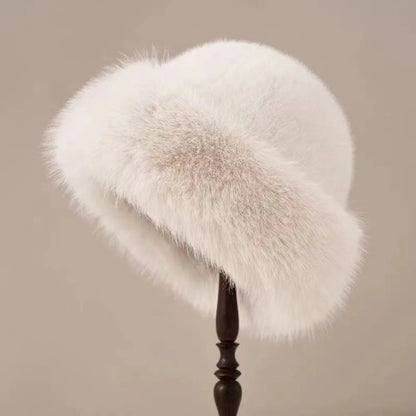 Women's Fluffy Fur Bucket Hat Plush Winter Fisherman Cap Warm Thick Hat for Snowy Days Christmas Gifts