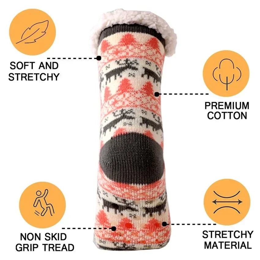 Christmas Gift Thermal Socks Women Winter Warm nightwear Plush Soft Floor Fuzzy Fluffy Fur Slipper Sock Thick Ladies Cute Cow