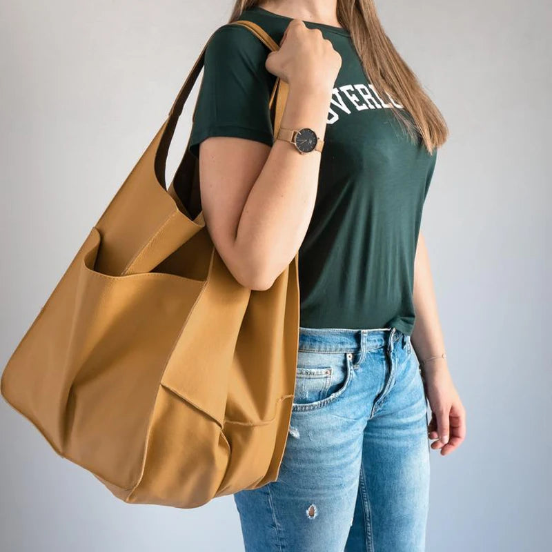 Rretro Handmade Big Beach Tote Bag High Capacity Zipper Shoulder Solid Color Multifunction Handbags For Ladies
