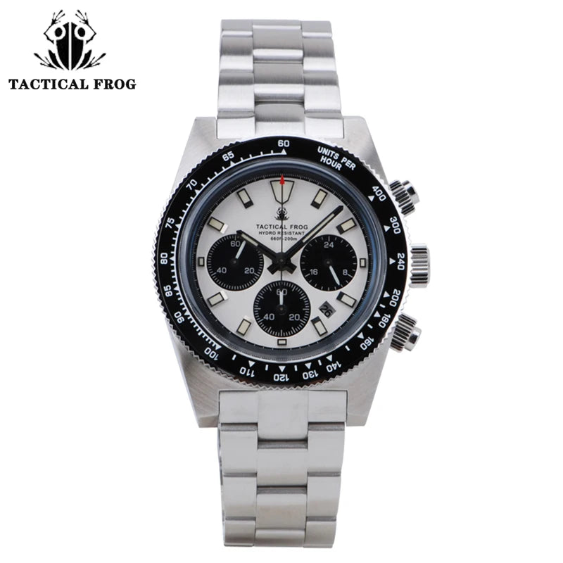 Tactical Frog 41mm Men's Chronograph Watch VS75 Solar Quartz Movement Waterproof Sapphire Green C3 Luminous Quartz Wristwatch