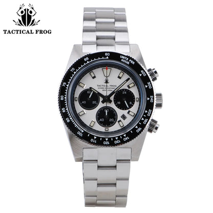Tactical Frog 41mm Men's Chronograph Watch VS75 Solar Quartz Movement Waterproof Sapphire Green C3 Luminous Quartz Wristwatch