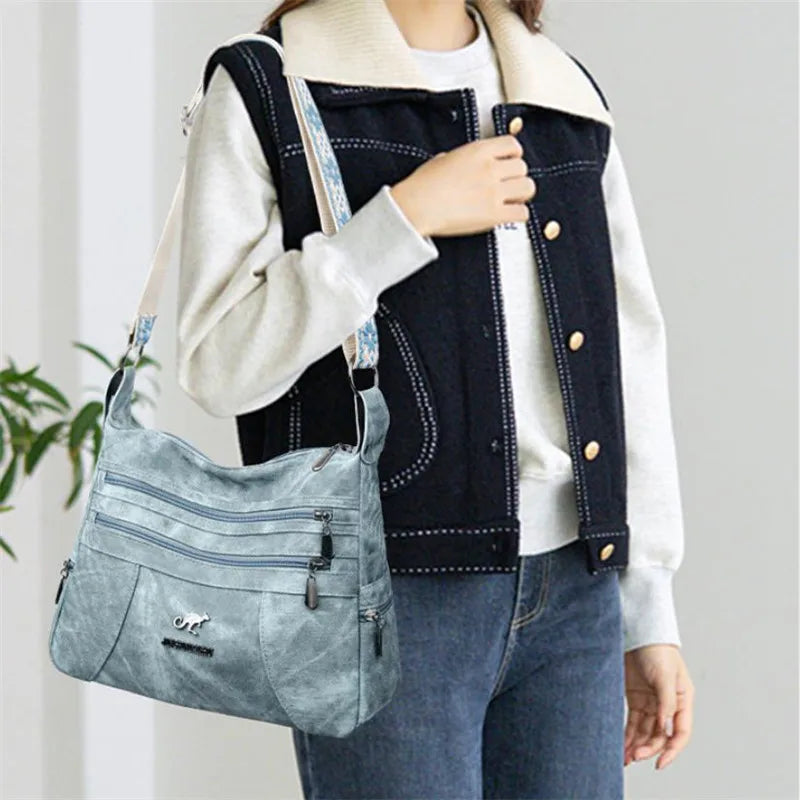 Vintage Style Shoulder Bag for Women Multi Layer Versatile Faux Leather Crossbody Bag Casual Handbag Purse with Zipper Closure
