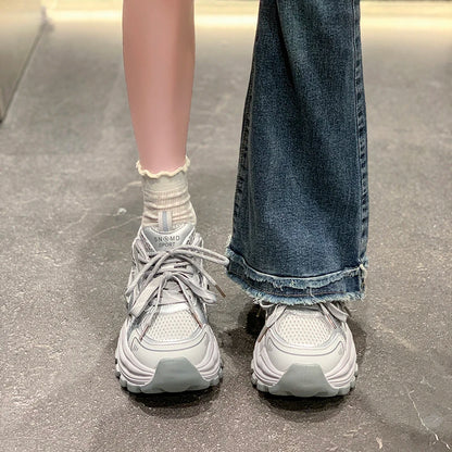 8.5CM Mesh Microfiber Leather Casual Shoes New 2026 Spring Women Chunky Sneakers High Platform Outdoor Sports Dad Shoes Woman