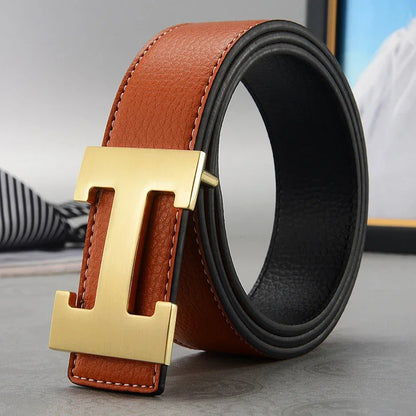 2025 New Casual Men's Belt High Quality Designer Genuine Second Cow Leather Belts Strap Male Metal Smooth Buckle Fashion