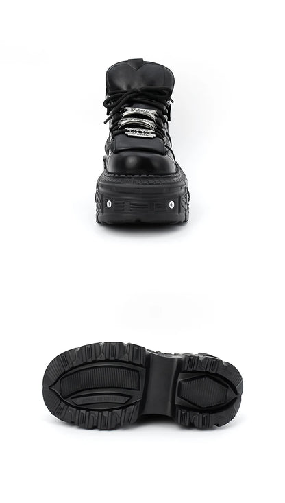 2025 New Punk Style Women Shoes Lace-up Heel Height 6CM Platform Shoes Woman Gothic Ankle Rock Boots Metal Decor Woman Sneakers