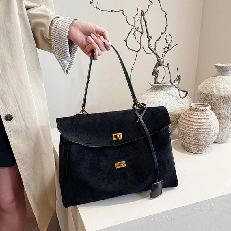 Vintage Ladies Tote Bag Brand Large Capacity Frosted Handbag High-end Pu Material Shoulder Messenger Bag Niche Simple Travel Bag