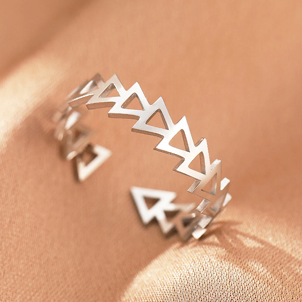 Stainless Steel Rings Simpler Geometric Fashion Vintage Fine Adjustable Open Rings For Women Jewelry Weddings Gifts New Trendy