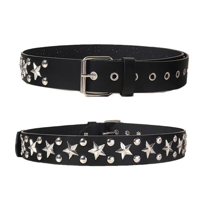 Black Belt for Women and Men, Unisex Personality Five-Pointed Star Studded Buckle Jeans Belt for Men Business style High Quality