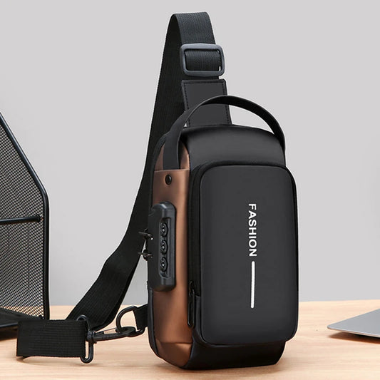 Men's Sporty Chest Bag Motorcycle Phone Pack with Password Lock, Zipper Closure Crossbody Sling Bag for Daily Commute Outdoor
