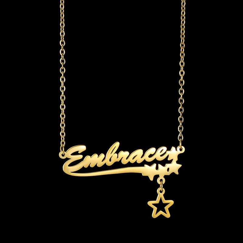  DOREMI Personalized Custom Necklace For Women Hollow Stars Pendant Customized Name Multiple Fonts To Choose For Gift Necklace