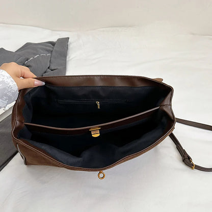 Vintage Ladies Tote Bag Brand Large Capacity Frosted Handbag High-end Pu Material Shoulder Messenger Bag Niche Simple Travel Bag
