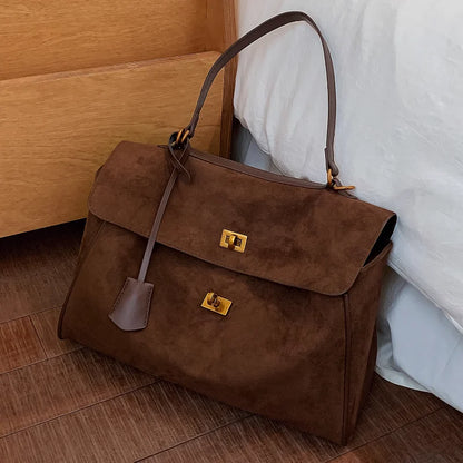Vintage Ladies Tote Bag Brand Large Capacity Frosted Handbag High-end Pu Material Shoulder Messenger Bag Niche Simple Travel Bag