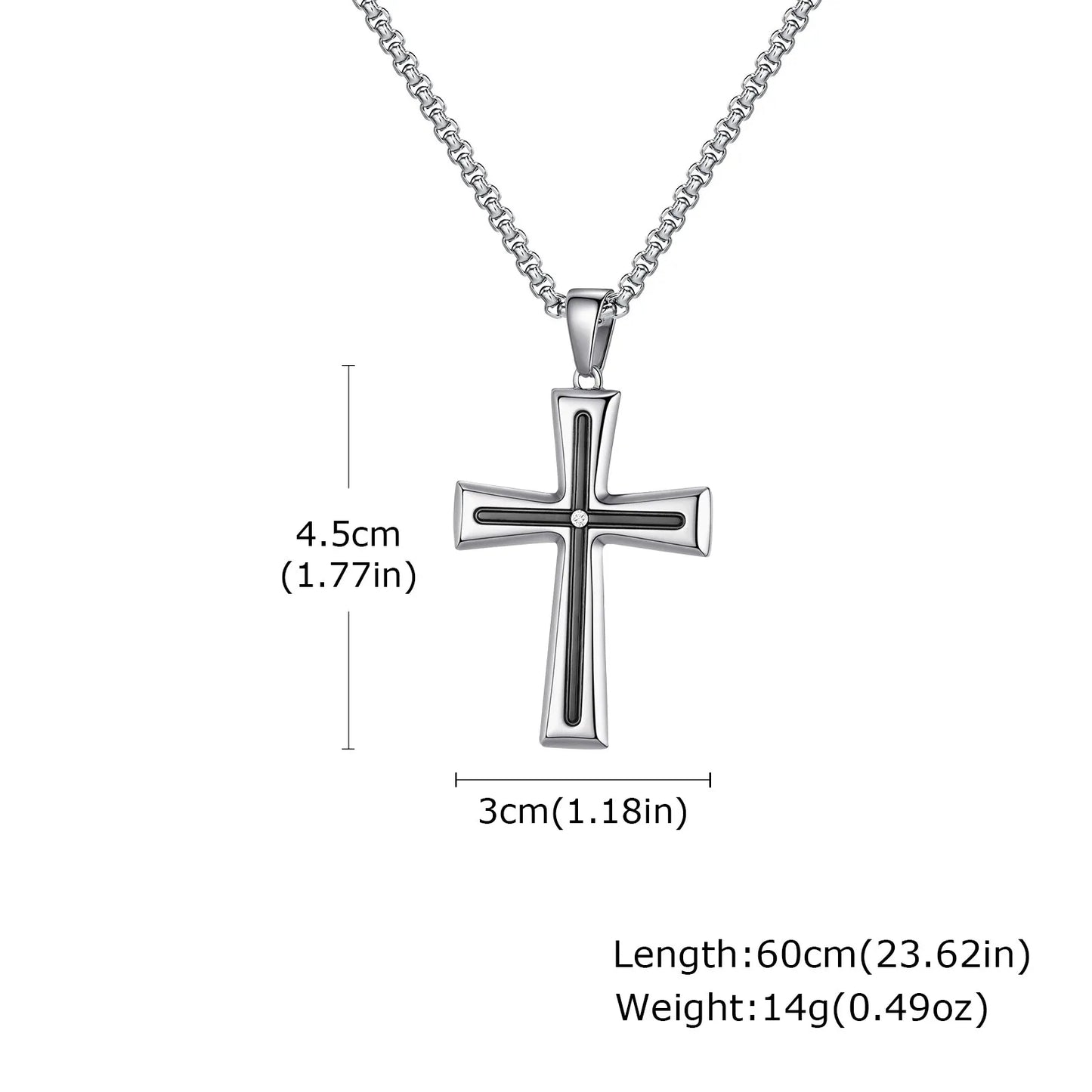 Basic Punk Cross Necklace for Men Boys,Stainless Steel Silver Color Cross Pendant Necklace,Christian Religious Jewelry Gift