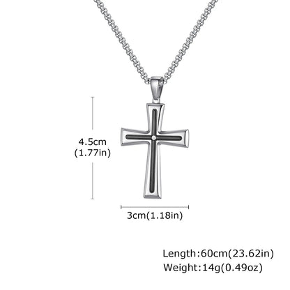 Basic Punk Cross Necklace for Men Boys,Stainless Steel Silver Color Cross Pendant Necklace,Christian Religious Jewelry Gift