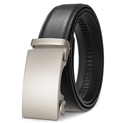 High Quality Genuine Leather Casual Belt Men, Adjustable Automatic Buckle Belts, Black/Brown Cuttable Ratchet Belt for men