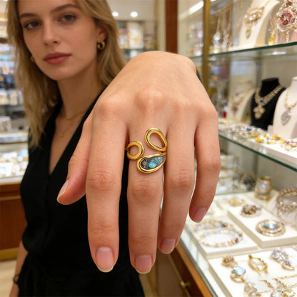 Freeteeme High-End Various Irregular Geometric Rings for Women Stainless Steel Shell-Set Open Rings Daily Versatile Accessories