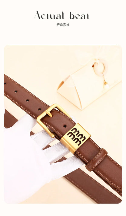 Genuine leather cowhide belt for women; versatile decorative waist belt with a sense of design; fashionable denim belt for ladie