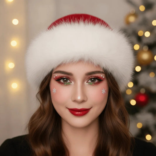 Faux Fur Christmas Fur Hat Round Top Fleece Lined Fluffy Trapper Cap Soft Brim Solid Color Plush Bucket Hats Teens