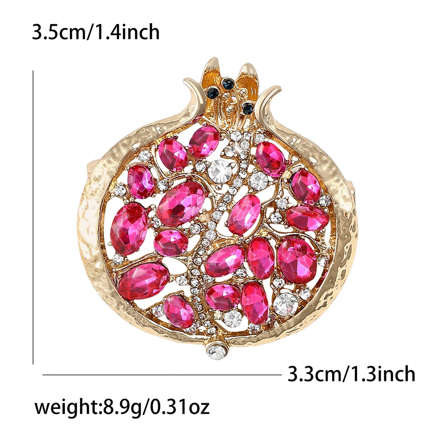 Beaut&Berry Luxury Rhinestone Pomegranate Brooches for Women Enamel Fruit Plant Pins Casual Party Accessories New Gifts Friends