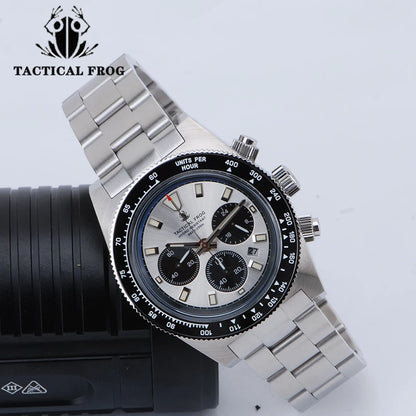 Tactical Frog 41mm Men's Chronograph Watch VS75 Solar Quartz Movement Waterproof Sapphire Green C3 Luminous Quartz Wristwatch