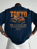New men's summer fashion casual Japanese Tokyo pattern printed round neck short sleeved polyester fabric breathable T-shirt