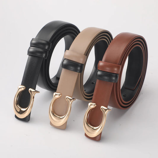 Fashionable C-shaped Smooth Buckle Durable Belt Simple Soft Women's Double-sided Belt With Casual Pants Clothing Accessories