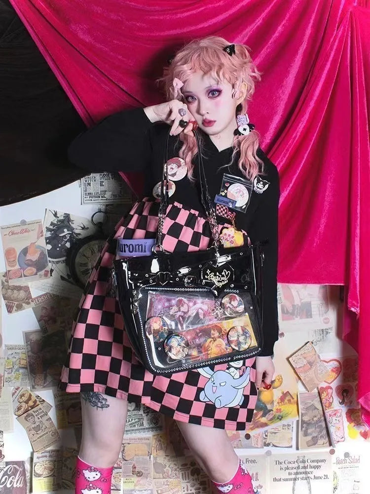 New Original Spicy Girl Cool Ita Bag Large Capacity Transparent Pain Layer Crossbody Bag Love Chain Ulzzang Shoulder Bag