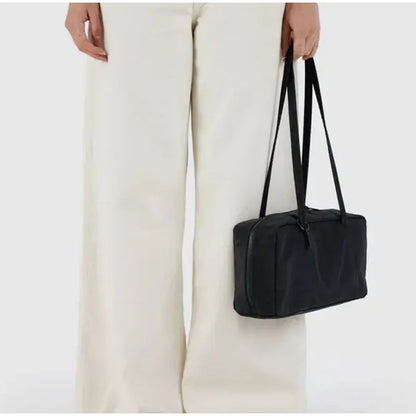 Simple Large-capacity Square Shoulder Bag Fashion Plaid Nylon Handbag Durable Canvas Material Travel Bag Daily Use Storage Bag