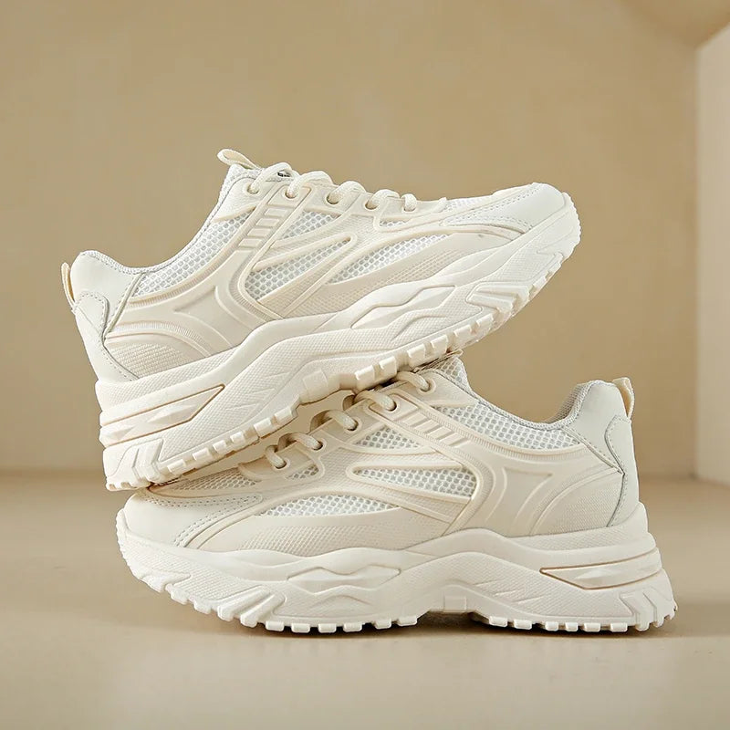 White Sneakers Women 2024 New Leather Chunky Sneakers Women's Sports Shoes Thick Tennis Vulcanized Shoes Basket Platform Shoes