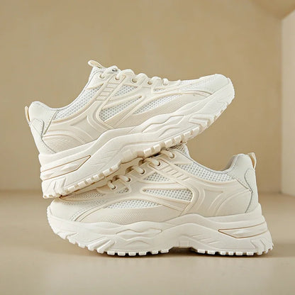 White Sneakers Women 2024 New Leather Chunky Sneakers Women's Sports Shoes Thick Tennis Vulcanized Shoes Basket Platform Shoes