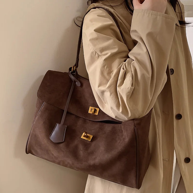 Vintage Ladies Tote Bag Brand Large Capacity Frosted Handbag High-end Pu Material Shoulder Messenger Bag Niche Simple Travel Bag