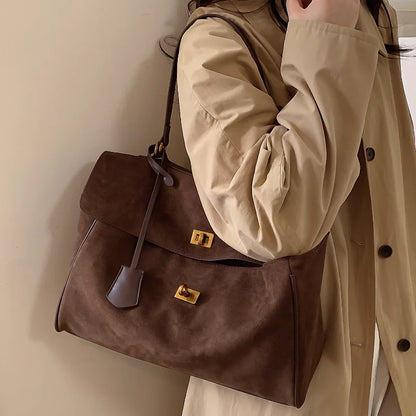 Vintage Ladies Tote Bag Brand Large Capacity Frosted Handbag High-end Pu Material Shoulder Messenger Bag Niche Simple Travel Bag