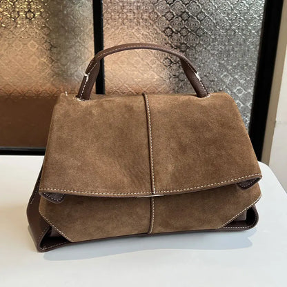 Women Frosted Handbag High-end Suede Flap French Shoulder Bag Luxury Trapezoidal House Shape Bag Messenger Bag Commuter Tote Bag
