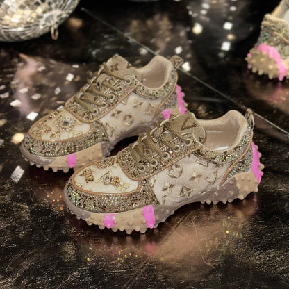Luxury Designer Women's Sneakers Fashion Luxury Rhinestone Ladies Shoes 2025 New Outdoor Platform Female Sports Shoes Vulcanize