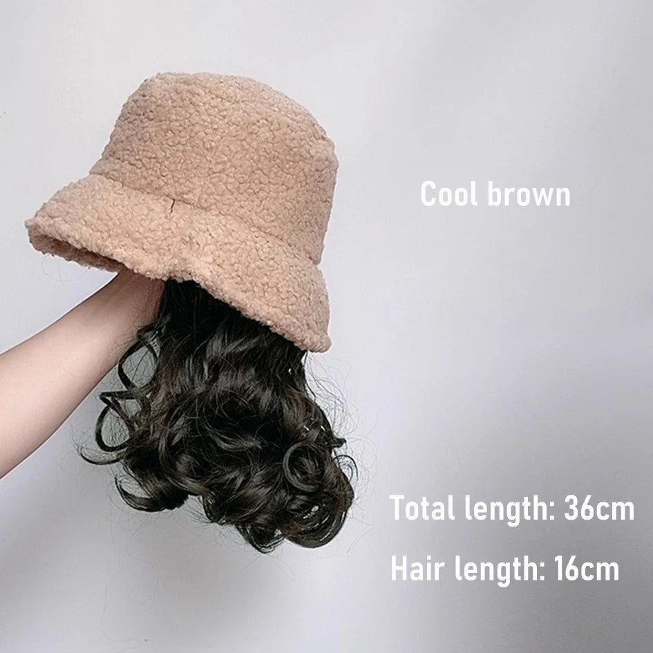 Synthetic 50cm winter cold resistant wig hat with long straight hair and long curly hair black/white hat with lambhair Christmas
