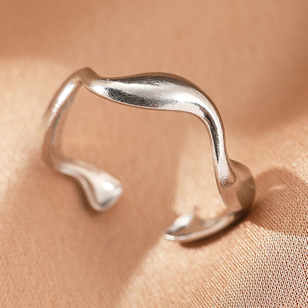 Stainless Steel Rings Simpler Geometric Fashion Vintage Fine Adjustable Open Rings For Women Jewelry Weddings Gifts New Trendy