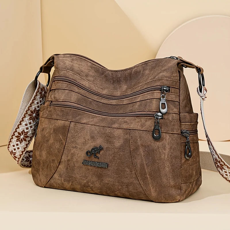 Vintage Style Shoulder Bag for Women Multi Layer Versatile Faux Leather Crossbody Bag Casual Handbag Purse with Zipper Closure