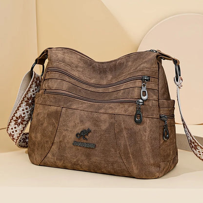 Vintage Style Shoulder Bag for Women Multi Layer Versatile Faux Leather Crossbody Bag Casual Handbag Purse with Zipper Closure