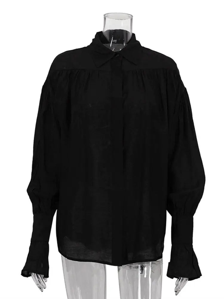 Tossy Casual Loose See-Through Shirts Women's Autumn Lapel Long Sleeve Patchwork Blouse Top Streetwear Female Solid Shirts Top