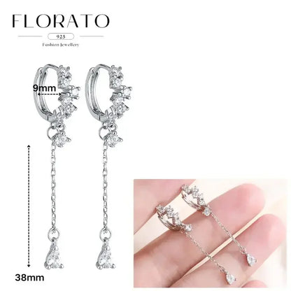 Women Pure Silver Series 925 Sterling Silver Ear Needle Geometric/Butterfly Flowers Pendant hoop Earrings Crystal Zircon Jewelry