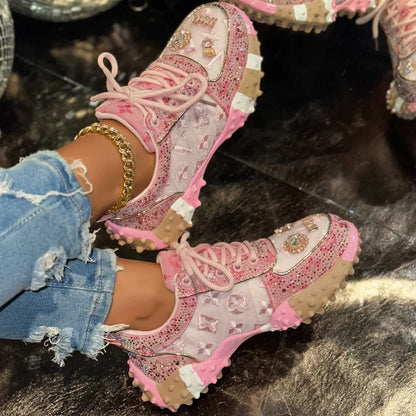 Luxury Designer Women's Sneakers Fashion Luxury Rhinestone Ladies Shoes 2025 New Outdoor Platform Female Sports Shoes Vulcanize