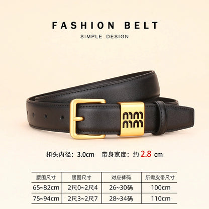 Genuine leather cowhide belt for women; versatile decorative waist belt with a sense of design; fashionable denim belt for ladie
