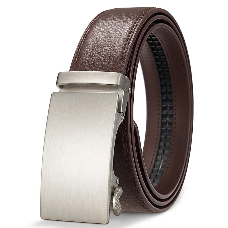 3.5cm High End Handsome Alloy Automatic Buckle Belt Men's Durability PU Leather Waistband Fashion Business Male Waist Straps