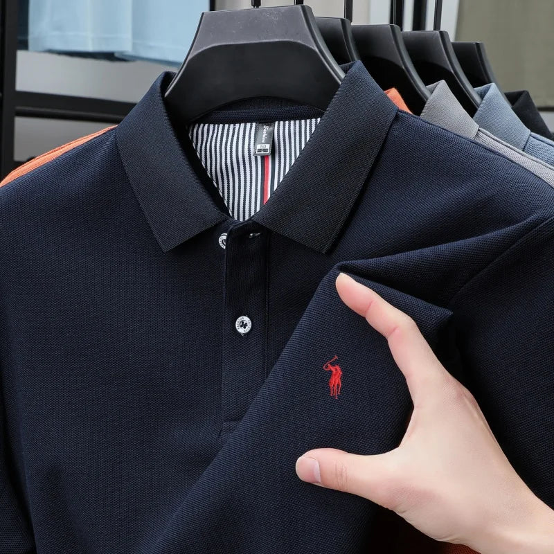 100% pure cotton men's breathable short sleeve T-shirt high-end luxury brand embroidered loose casual summer business polo shirt
