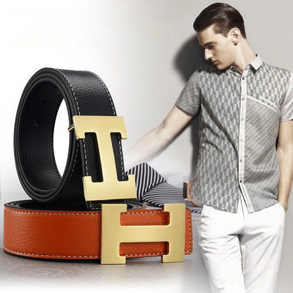 2025 New Casual Men's Belt High Quality Designer Genuine Second Cow Leather Belts Strap Male Metal Smooth Buckle Fashion