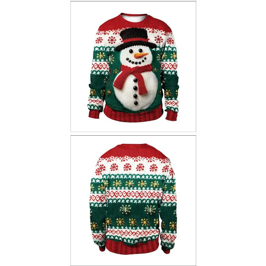 Women Men Crew Neck All Over Winter Element Graphic Long Sleeve Pullover Lightweight Printed Sweater for Holiday Street Sweaters